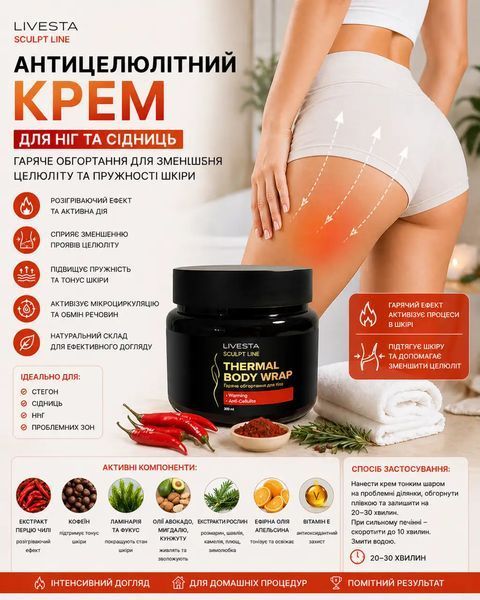 Антицеллюлитный крем для горячих обертываний Sculpt Line LIVESTA, 300 мл 952151 фото